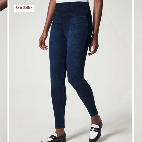 SPANX Jean-ish Ankle Leggings Dark Wash High Rise Pull-on Jeans Xlarge Women’s - Picture 1 of 14
